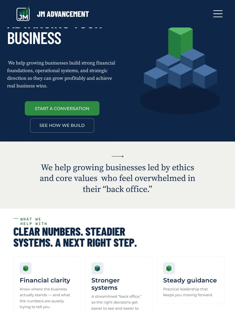 Tablet — JM Advancement scoped case study visual